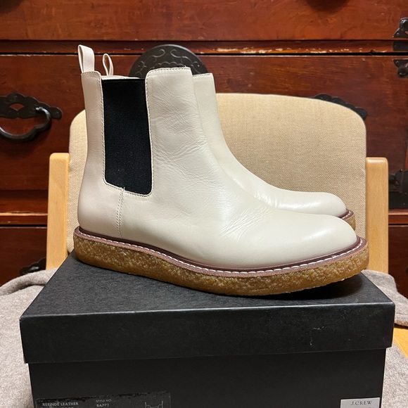 NWT J. CREW Cream colored Leather Chelsea Boots SZ 8 w/ Rubber Sole ANKLE BOOTS - Picture 3 of 10